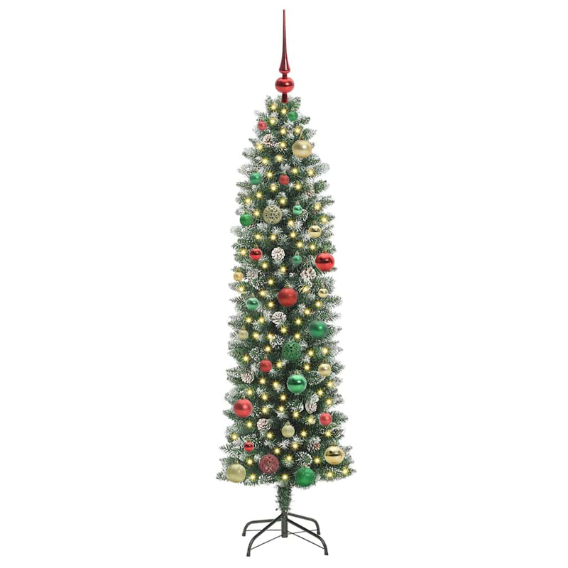 Load image into Gallery viewer, Vidaxl kunstmatige slanke kerstboom met 150 led groen en wit 150 cm
