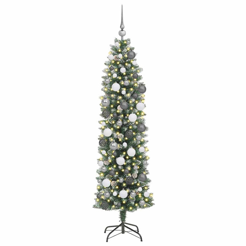 Load image into Gallery viewer, Vidaxl kunstmatige slanke kerstboom met 300 led groen en wit 180 cm
