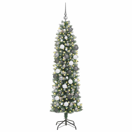 Vidaxl kunstmatige slanke kerstboom met 300 led groen en wit 180 cm
