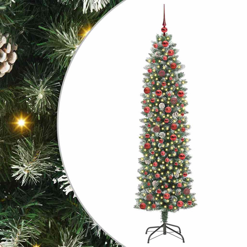 Load image into Gallery viewer, Vidaxl kunstmatige slanke kerstboom met 300 led groen en wit 180 cm
