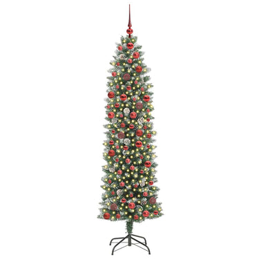 Vidaxl kunstmatige slanke kerstboom met 300 led groen en wit 180 cm
