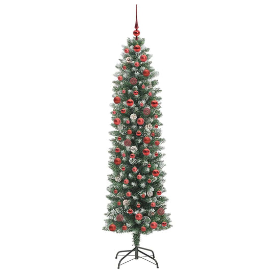 Vidaxl kunstmatige slanke kerstboom met 300 led groen en wit 180 cm