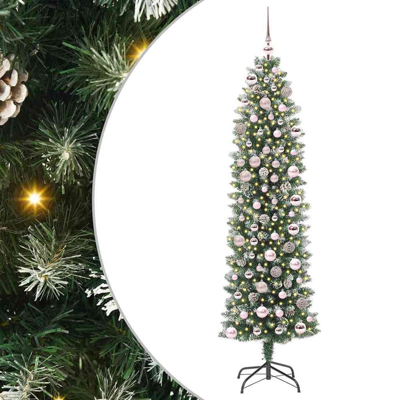 Load image into Gallery viewer, Vidaxl kunstmatige slanke kerstboom met 300 led groen en wit 180 cm
