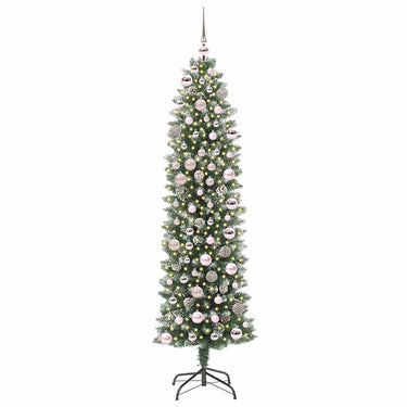 Vidaxl kunstmatige slanke kerstboom met 300 led groen en wit 180 cm