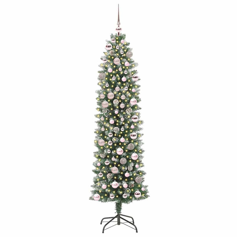 Load image into Gallery viewer, Vidaxl kunstmatige slanke kerstboom met 300 led groen en wit 180 cm
