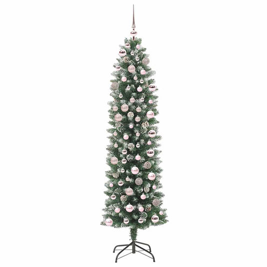 Vidaxl kunstmatige slanke kerstboom met 300 led groen en wit 180 cm