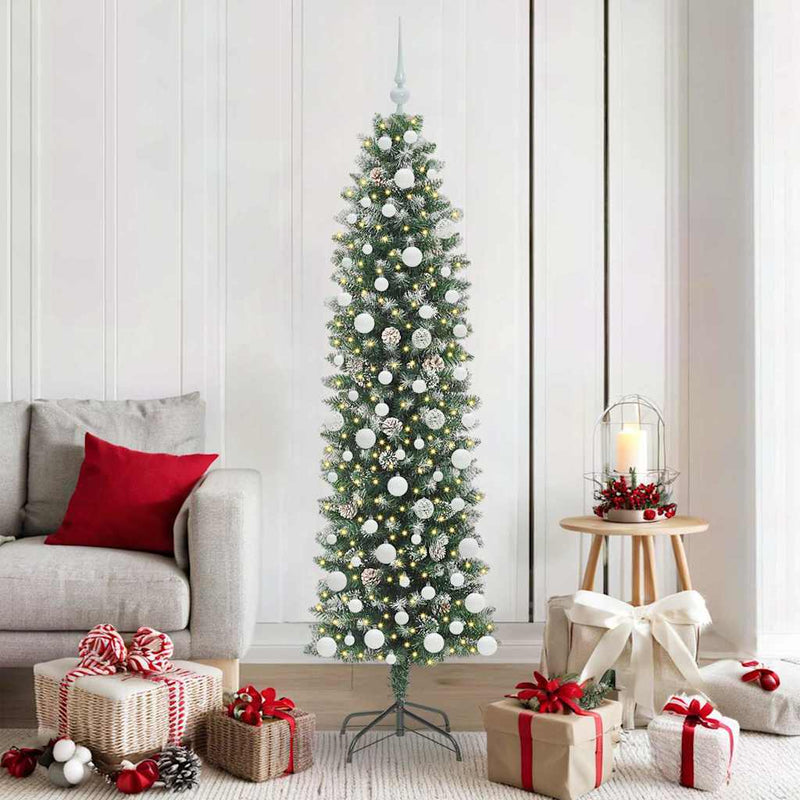Load image into Gallery viewer, Vidaxl kunstmatige slanke kerstboom met 300 led groen en wit 180 cm
