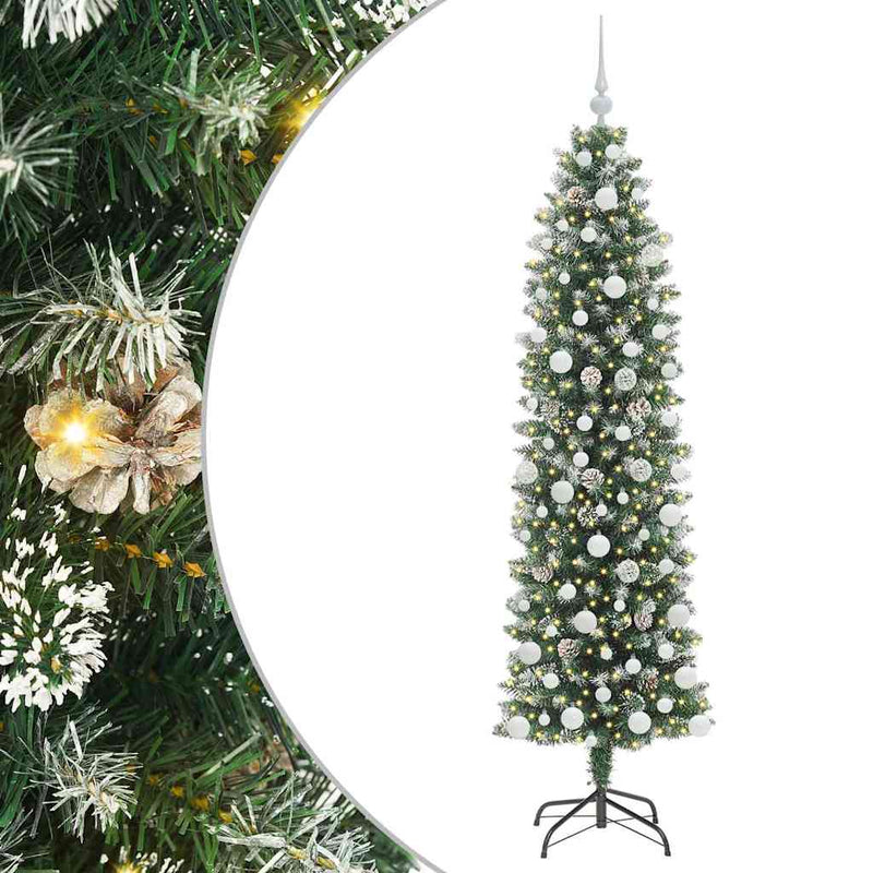 Load image into Gallery viewer, Vidaxl kunstmatige slanke kerstboom met 300 led groen en wit 180 cm
