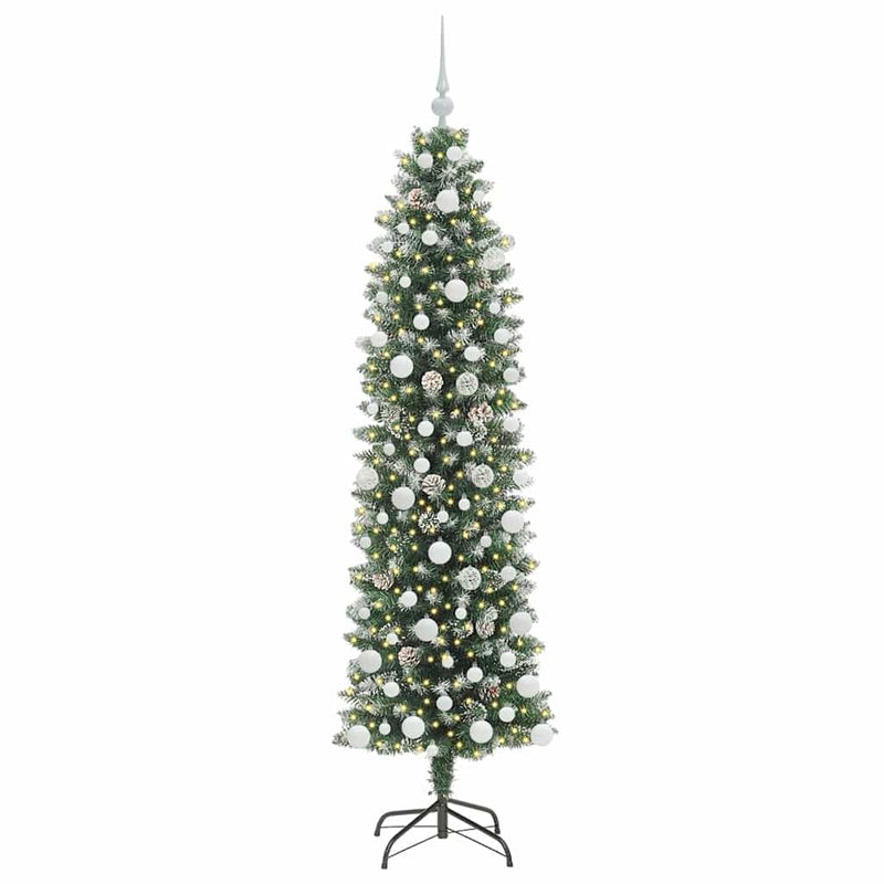 Load image into Gallery viewer, Vidaxl kunstmatige slanke kerstboom met 300 led groen en wit 180 cm
