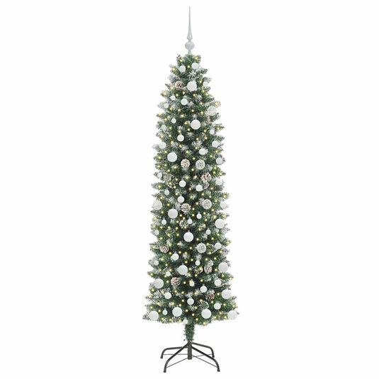 Vidaxl kunstmatige slanke kerstboom met 300 led groen en wit 180 cm