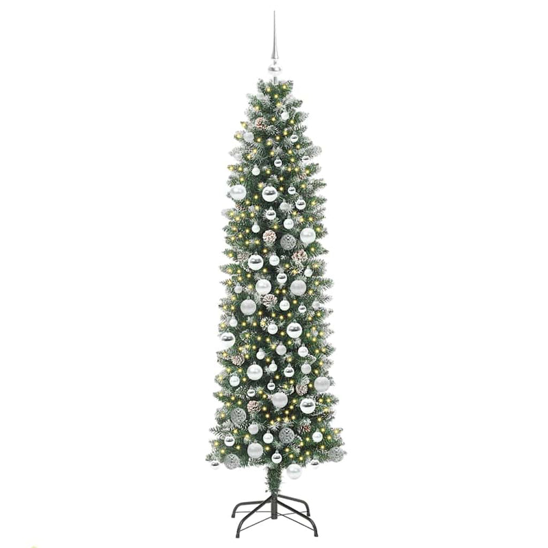 Load image into Gallery viewer, Vidaxl kunstmatige slanke kerstboom met 300 led groen en wit 180 cm

