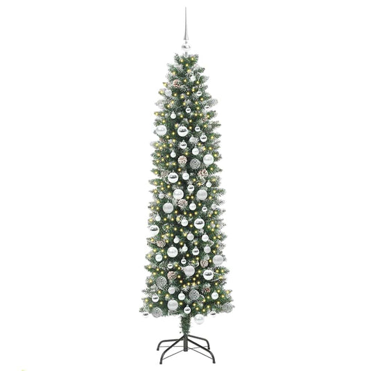 Vidaxl kunstmatige slanke kerstboom met 300 led groen en wit 180 cm
