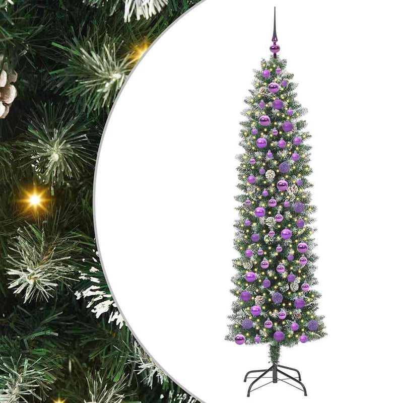 Load image into Gallery viewer, Vidaxl kunstmatige slanke kerstboom met 300 led groen en wit 180 cm
