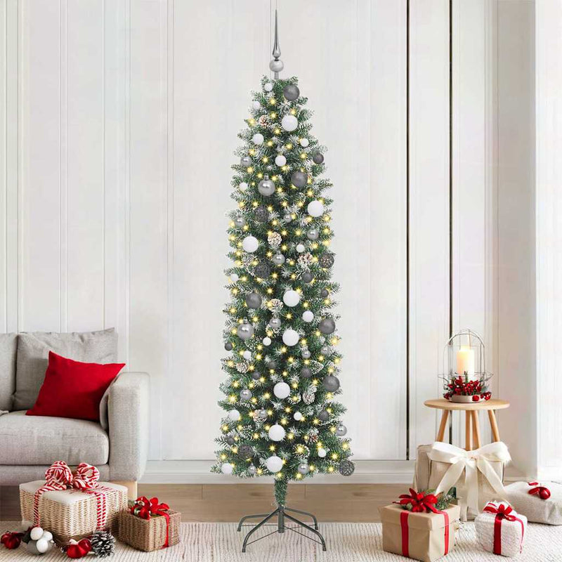 Load image into Gallery viewer, Vidaxl kunstmatige slanke kerstboom met 300 led groen en wit 210 cm
