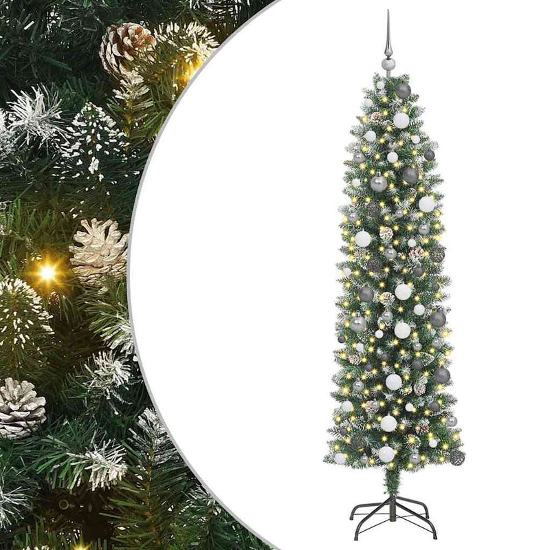 Load image into Gallery viewer, Vidaxl kunstmatige slanke kerstboom met 300 led groen en wit 210 cm
