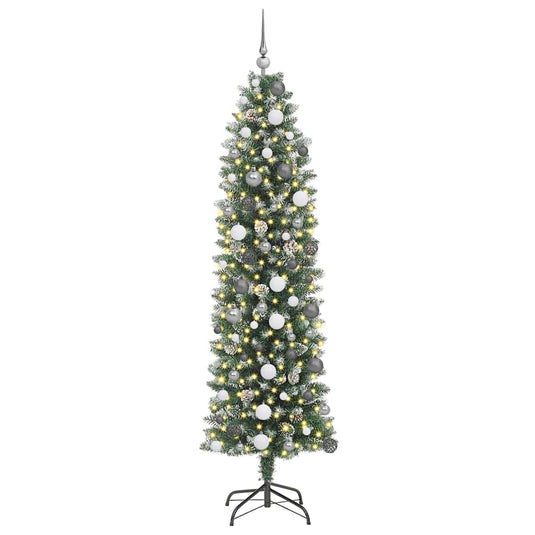 Vidaxl kunstmatige slanke kerstboom met 300 led groen en wit 210 cm