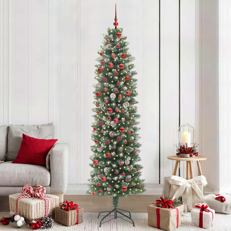 Load image into Gallery viewer, Vidaxl kunstmatige slanke kerstboom groen en wit 210 cm

