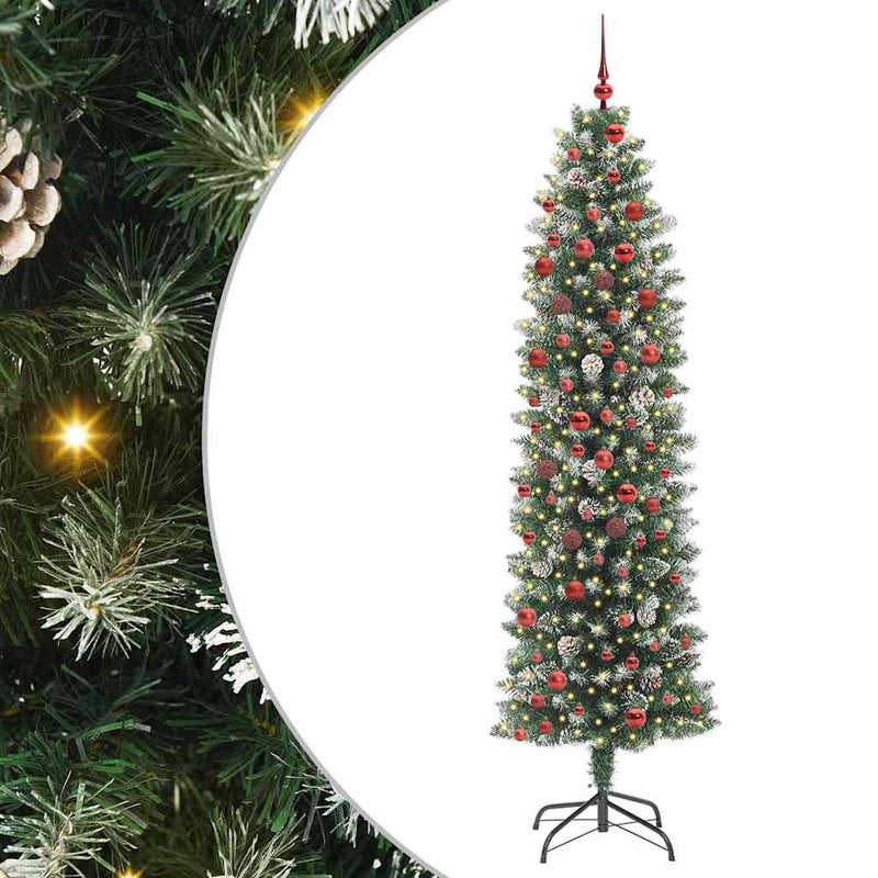 Load image into Gallery viewer, Vidaxl kunstmatige slanke kerstboom met 300 led groen en wit 210 cm
