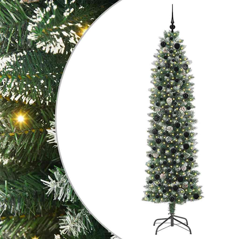 Load image into Gallery viewer, Vidaxl kunstmatige slanke kerstboom met 300 led groen en wit 210 cm
