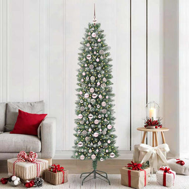 Vidaxl kunstmatige slanke kerstboom met 300 led groen en wit 210 cm