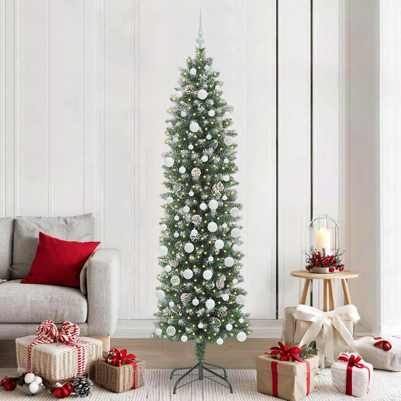 Load image into Gallery viewer, Vidaxl kunstmatige slanke kerstboom met 300 led groen en wit 210 cm
