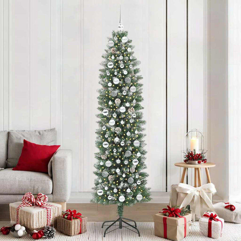 Load image into Gallery viewer, Vidaxl kunstmatige slanke kerstboom met 300 led groen en wit 210 cm
