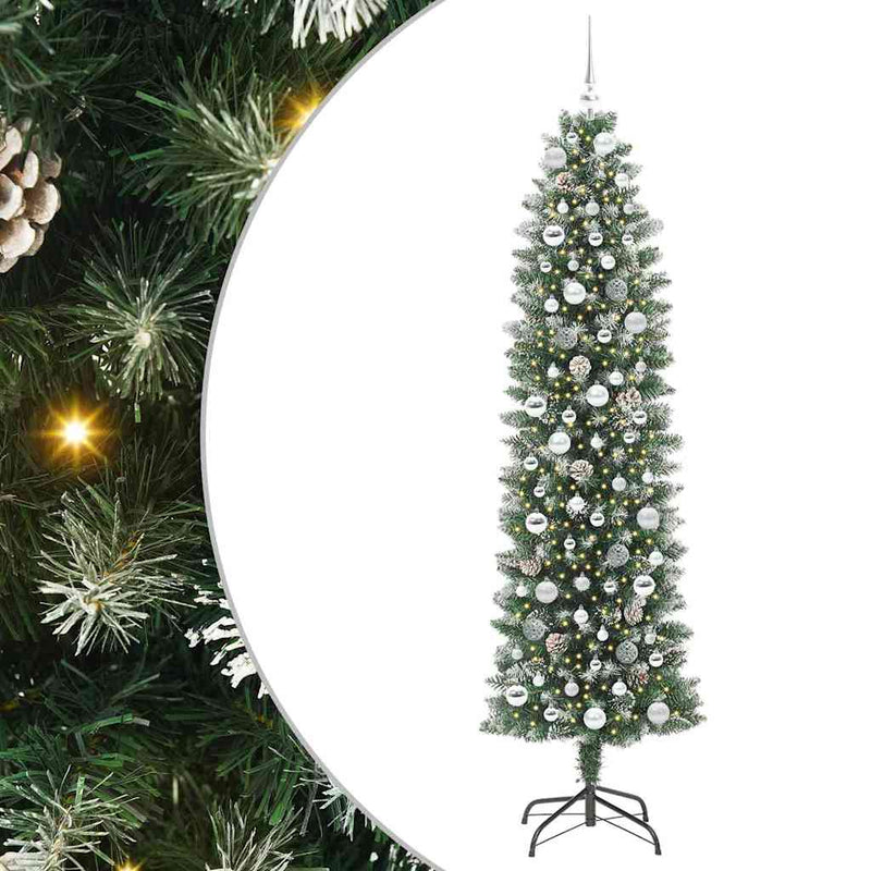 Load image into Gallery viewer, Vidaxl kunstmatige slanke kerstboom met 300 led groen en wit 210 cm
