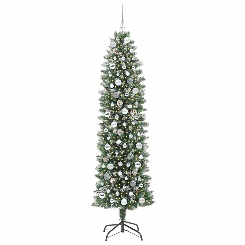 Load image into Gallery viewer, Vidaxl kunstmatige slanke kerstboom met 300 led groen en wit 210 cm
