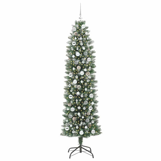 Vidaxl kunstmatige slanke kerstboom met 300 led groen en wit 210 cm