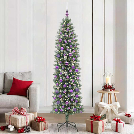 Vidaxl kunstmatige slanke kerstboom met 300 led groen en wit 210 cm