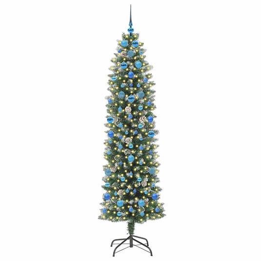 Vidaxl kunstmatige slanke kerstboom met 300 led groen en wit 210 cm