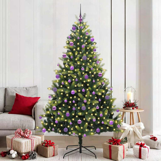 Vidaxl kunstkerstboom met scharnier 300 leds groen 210 cm pvc en pe