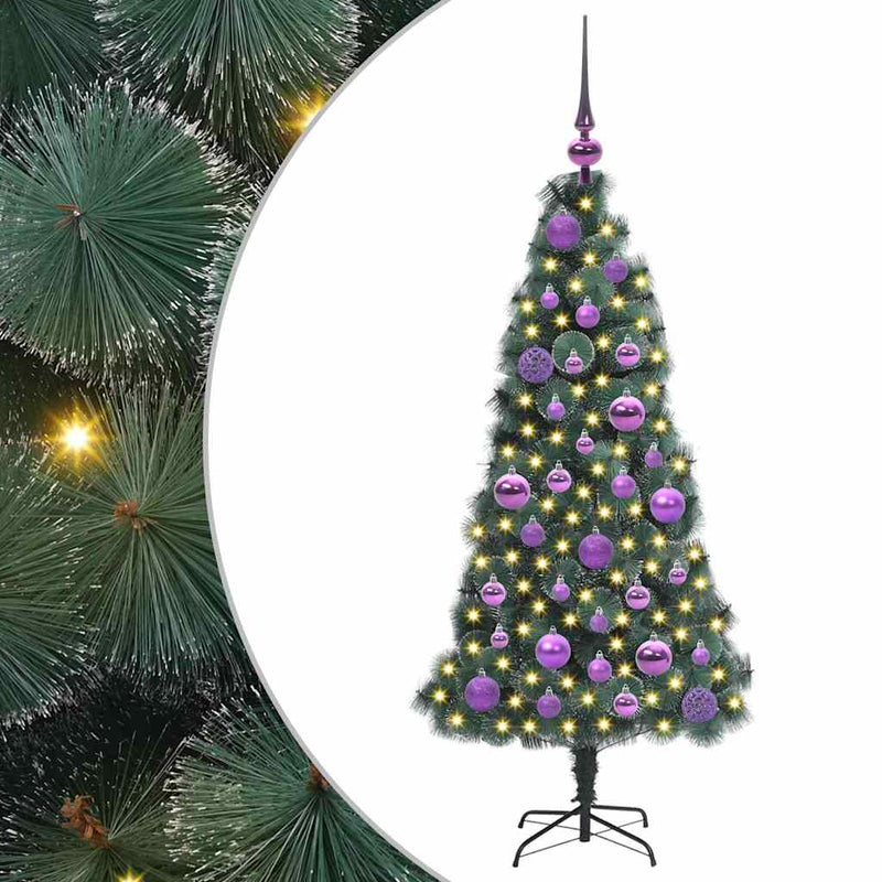 Load image into Gallery viewer, Vidaxl kunstkerstboom met lichtjes en ballenset groen 120 cm pet
