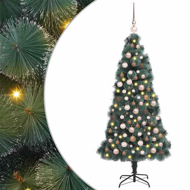 Vidaxl kunstkerstboom met verlichting en ballenset groen 150 cm pet