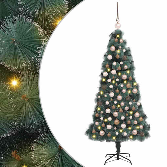 Vidaxl kunstkerstboom met verlichting en ballenset groen 150 cm pet