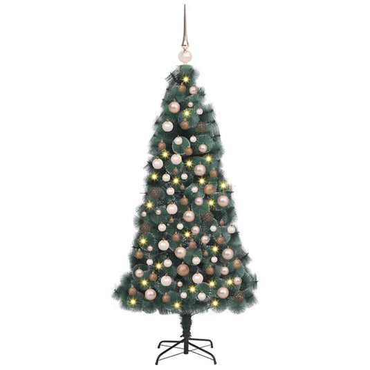 Vidaxl kunstkerstboom met verlichting en ballenset groen 150 cm pet
