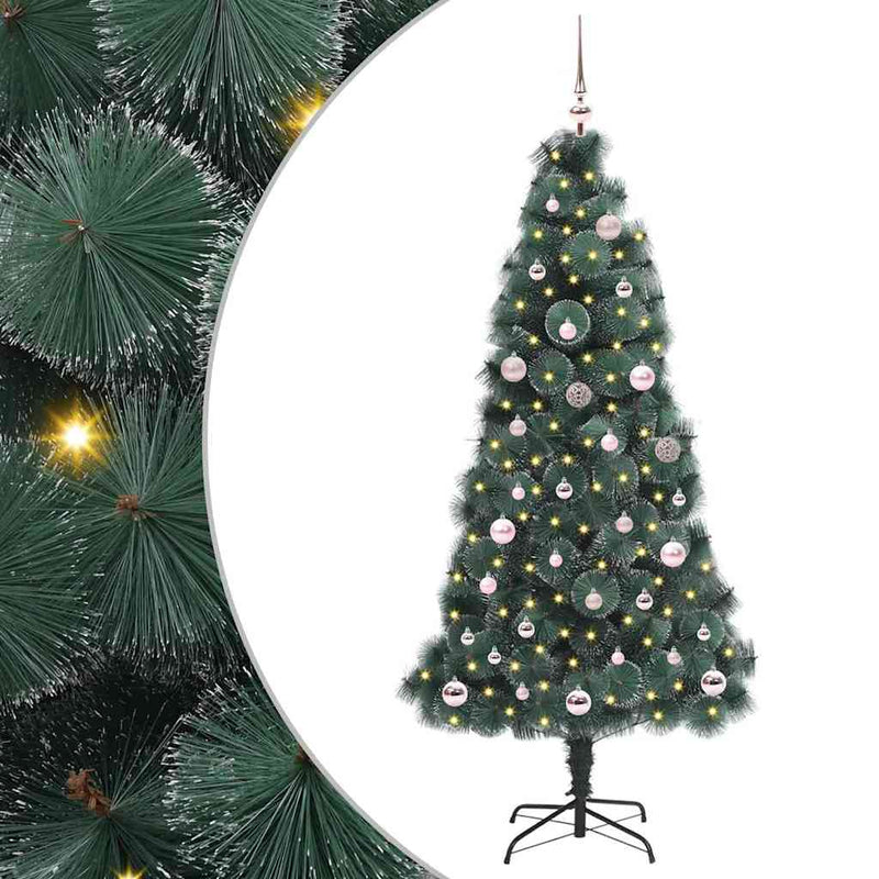 Load image into Gallery viewer, Vidaxl kunstmatige voorverlichte kerstboom met ballenset groen 150 cm
