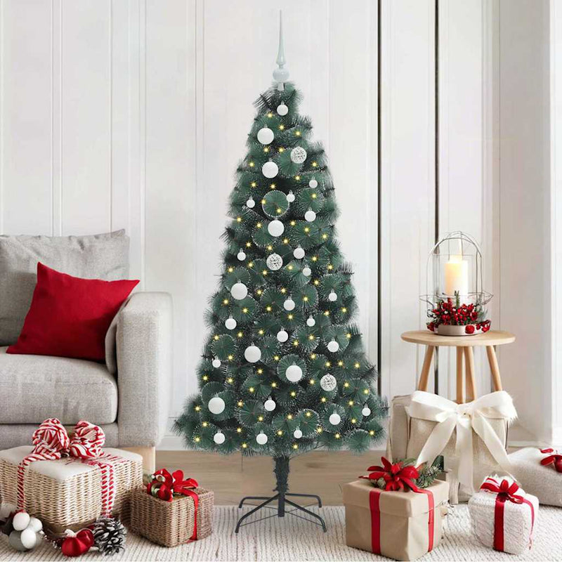 Load image into Gallery viewer, Vidaxl kunstkerstboom met lichtjes en ballenset groen 150 cm pet
