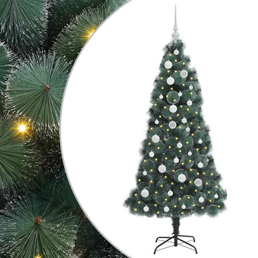 Vidaxl kunstkerstboom met lichtjes en ballenset groen 150 cm pet