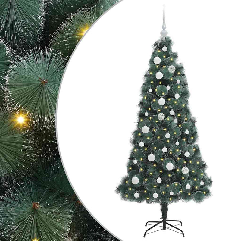 Load image into Gallery viewer, Vidaxl kunstkerstboom met lichtjes en ballenset groen 150 cm pet
