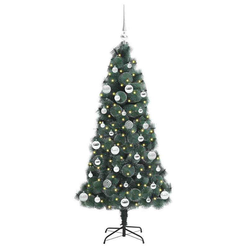 Load image into Gallery viewer, Vidaxl kunstmatige voorverlichte kerstboom met ballenset groen 150 cm
