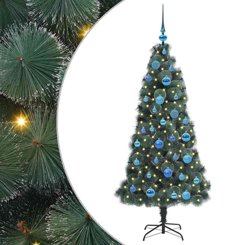 Load image into Gallery viewer, Vidaxl kunstkerstboom met verlichting en ballenset groen 150 cm pet
