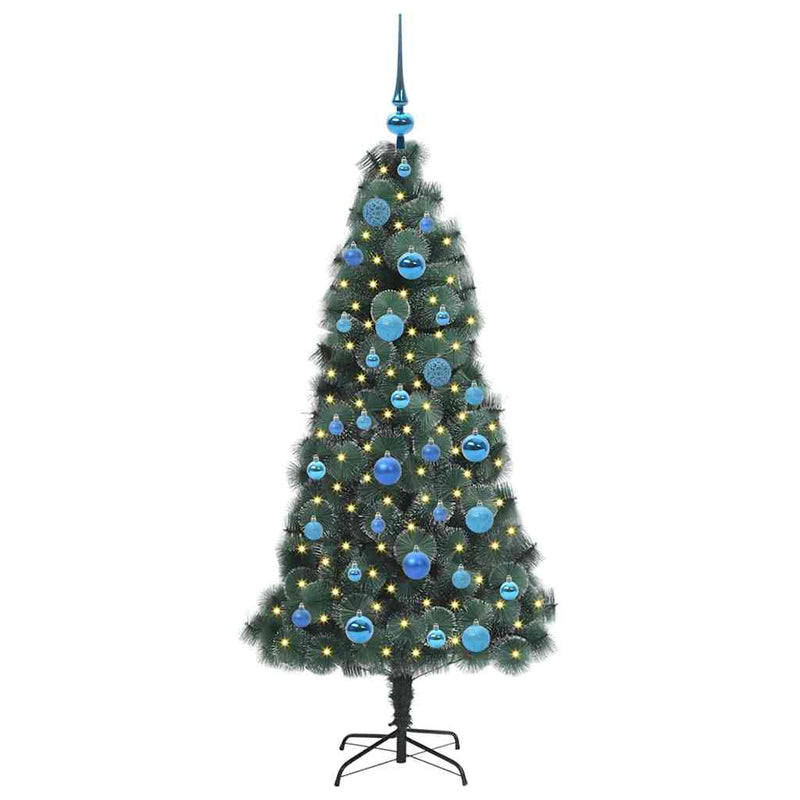 Load image into Gallery viewer, Vidaxl kunstkerstboom met verlichting en ballenset groen 150 cm pet
