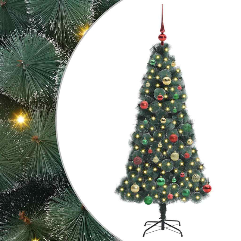 Load image into Gallery viewer, Vidaxl kunstmatige voorverlichte kerstboom met ballen set groen 150 cm
