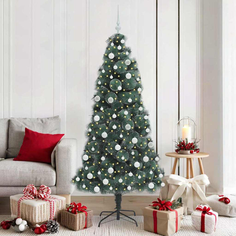 Load image into Gallery viewer, Vidaxl kunstkerstboom met verlichting en ballenset groen 180 cm pet
