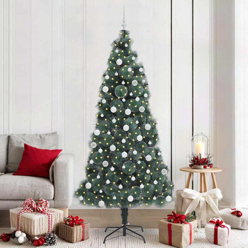 Load image into Gallery viewer, Vidaxl kunstmatige voorverlichte kerstboom met ballenset groen 210 cm
