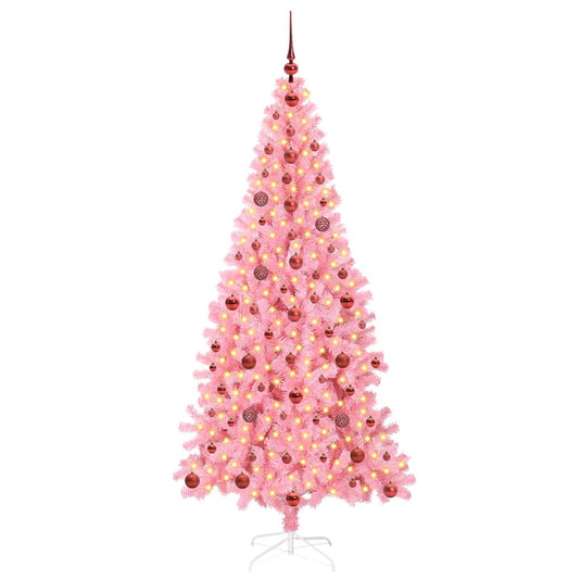 Vidaxl kerstboom met 300 led met standaard roze 210 cm pvc