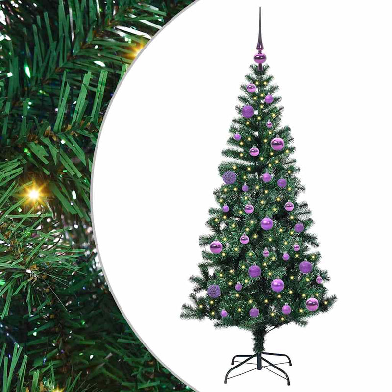 Load image into Gallery viewer, Vidaxl kunstmatig voorverlicht kerstboom groen 150 cm pvc en metaal

