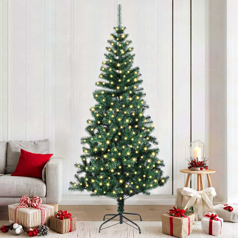 Load image into Gallery viewer, Vidaxl kunstmatig voorverlicht kerstboom groen 210 cm pvc en metaal
