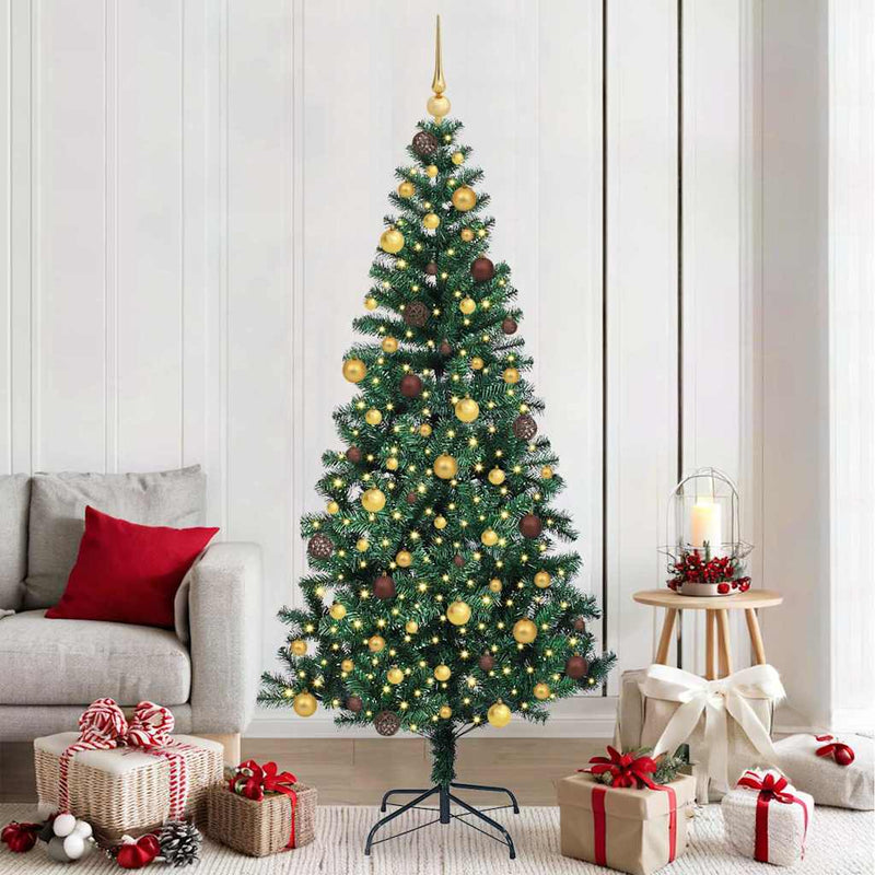 Load image into Gallery viewer, Vidaxl kunstmatig voorverlicht kerstboom groen 210 cm pvc en metaal
